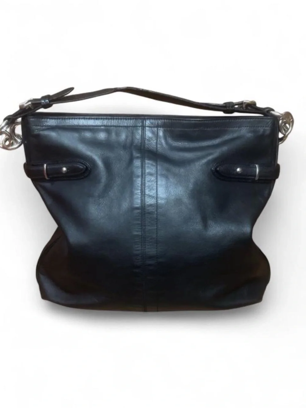 Coach Black Leather Hobo Shoulder Bag Silver Hardware
